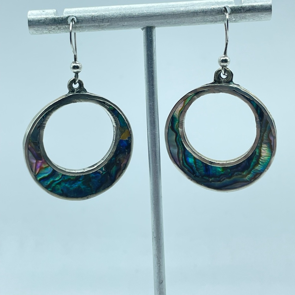Abalone Hoops, Mexican Sterling Silver Jewelry Boho Earrings,